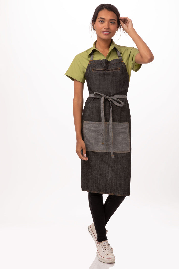 Chef Works Manhattan Black Denim Bib Apron