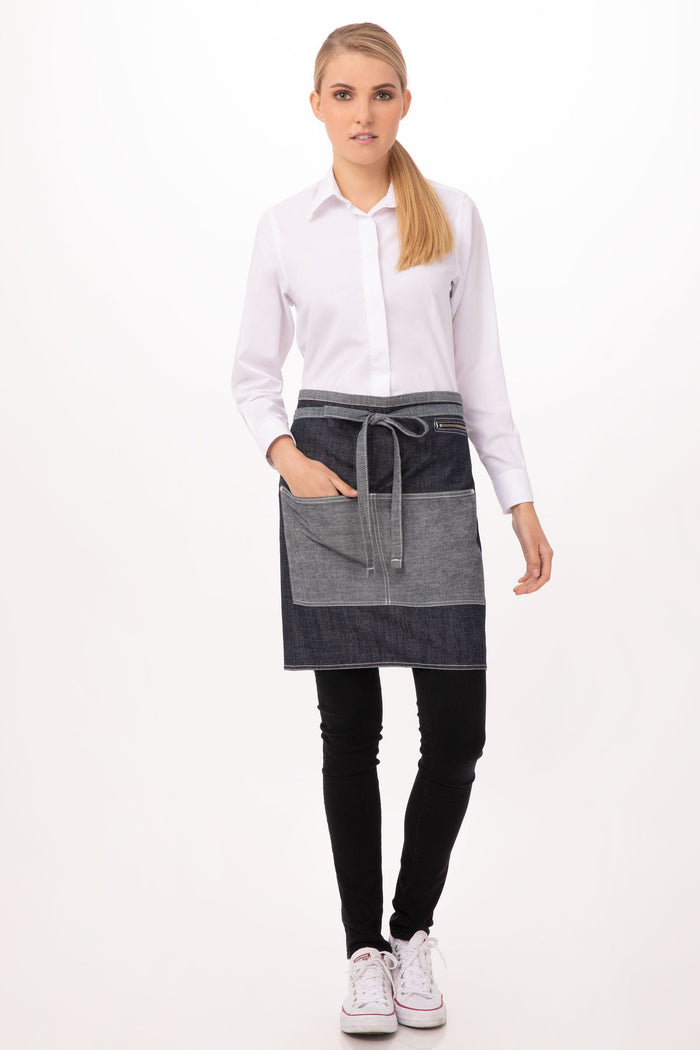 Chef Works Manhattan Indigo Blue Denim Half Bistro Apron