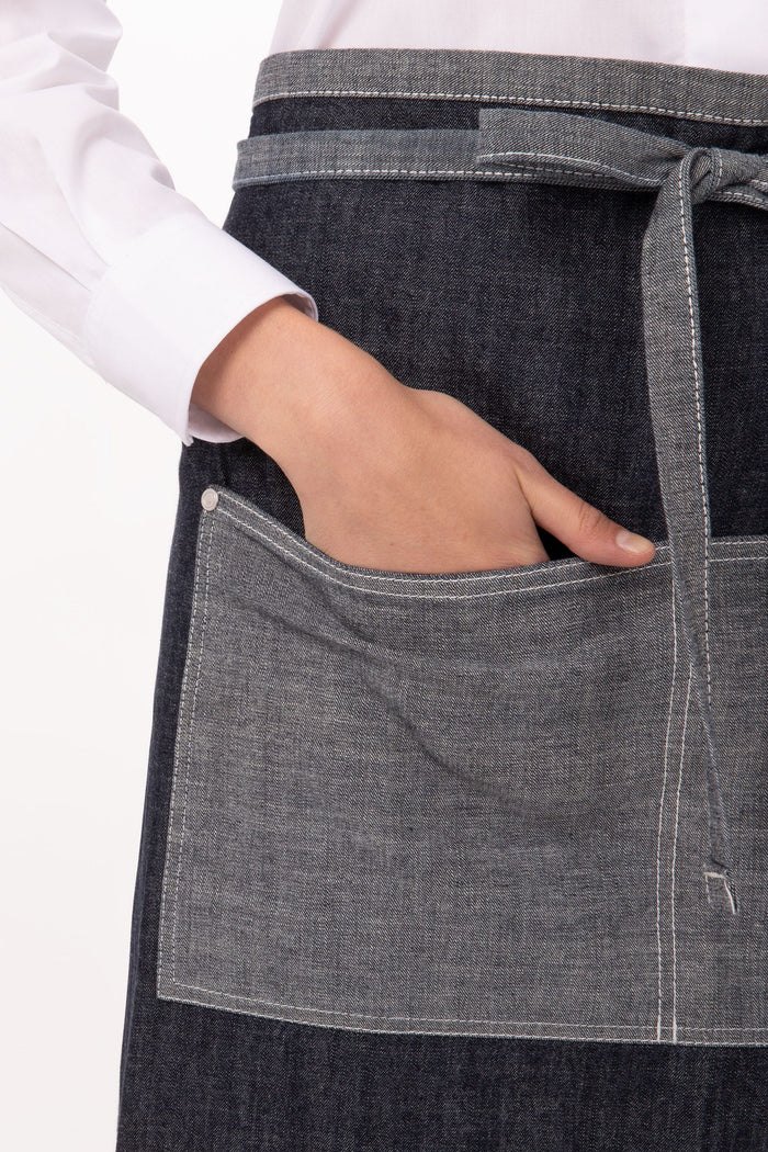 Chef Works Manhattan Indigo Blue Denim Half Bistro Apron
