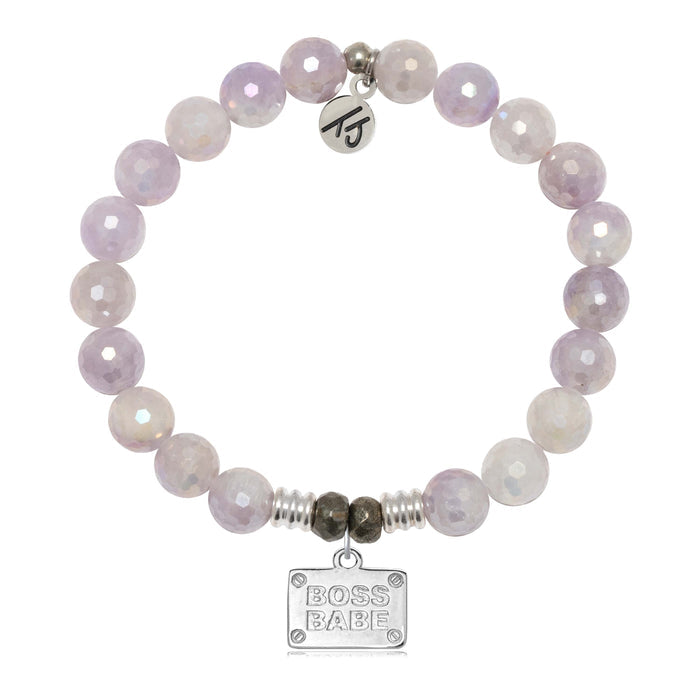 Mauve Jade Gemstone Bracelet with Boss Babe Sterling Silver Charm