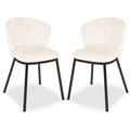 Maveri Boucle Dining Chair Set of 2 in Cream White, featuring armless design, gently curved upholstered backs and seats in bouclé fabric, supported by four slender, splayed black metal legs.