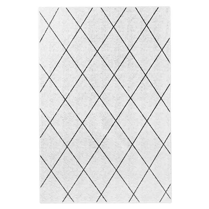 Milani 120x170cm Contemporary Printed Indoor Floor Rug featuring a Scandinavian-inspired diamond lattice pattern of crisscrossing lines, creating a modern, textured look ideal for versatile home decor.