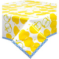 freckled sage mod apple yellow oilcloth tablecloth with blue gingham trim