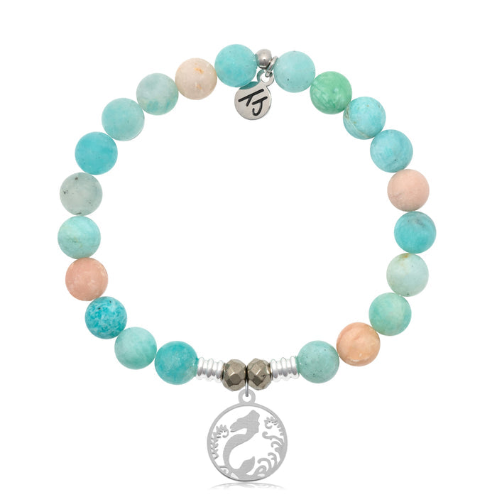 Multi Amazonite Stone Bracelet with Mermaid Sterling Silver Charm