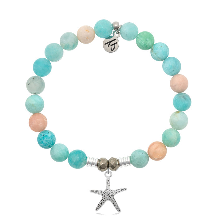 Multi Amazonite Stone Bracelet with Starfish Silver Charm