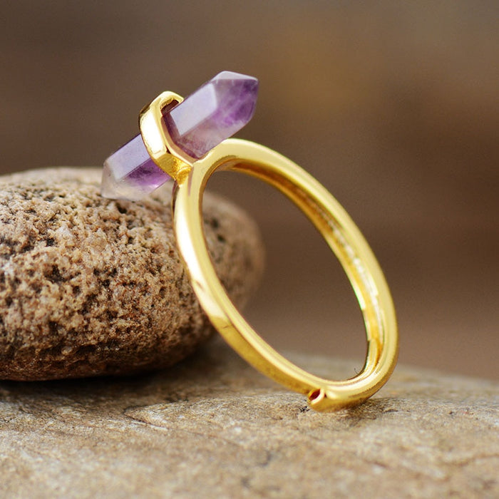 Natural Hexagonal Amethyst / Rose Quartz / Black Onyx Ring