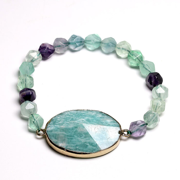 Natural Rainbow Fluorite & Amazonite Beaded Bracelet