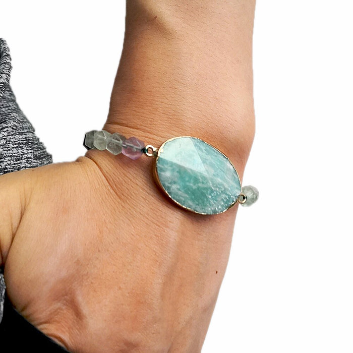 Natural Rainbow Fluorite & Amazonite Beaded Bracelet