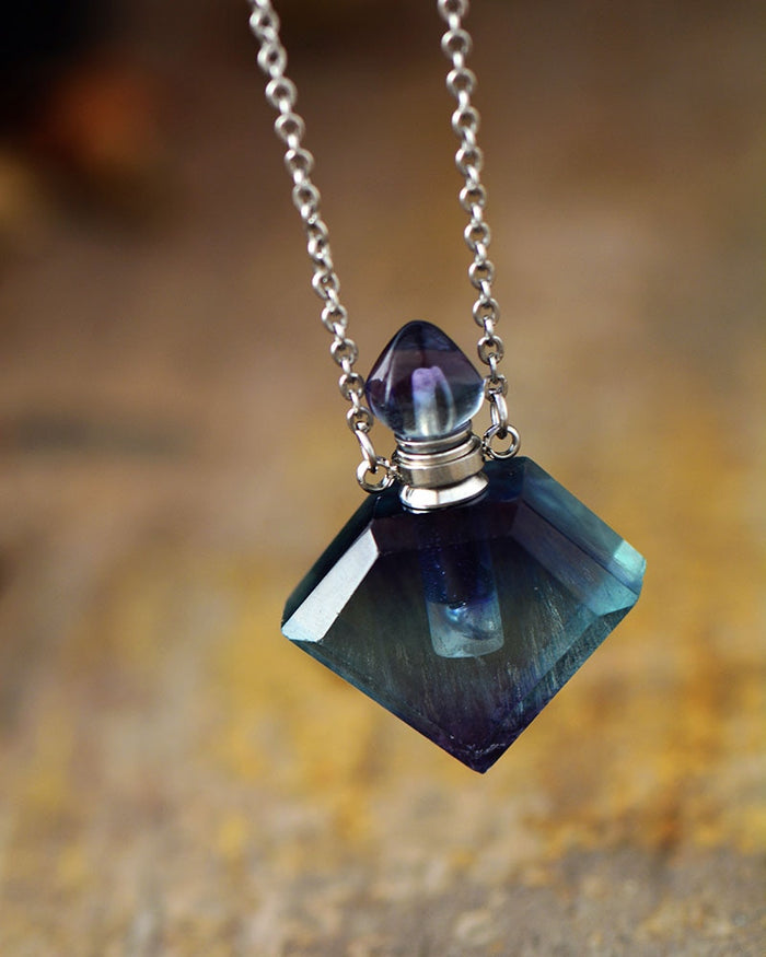 Natural Rainbow Fluorite Perfume Bottle Necklace