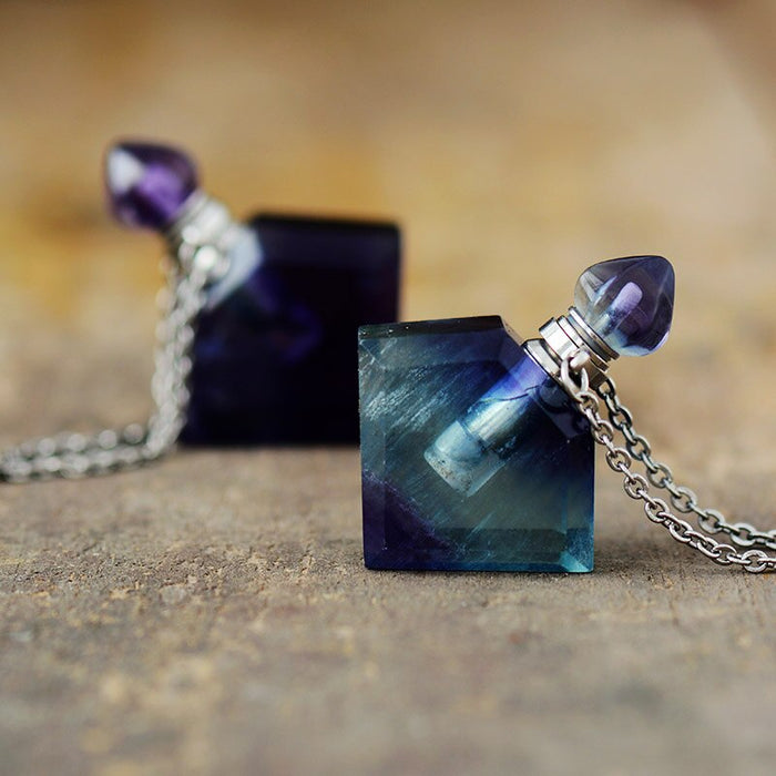 Natural Rainbow Fluorite Perfume Bottle Necklace