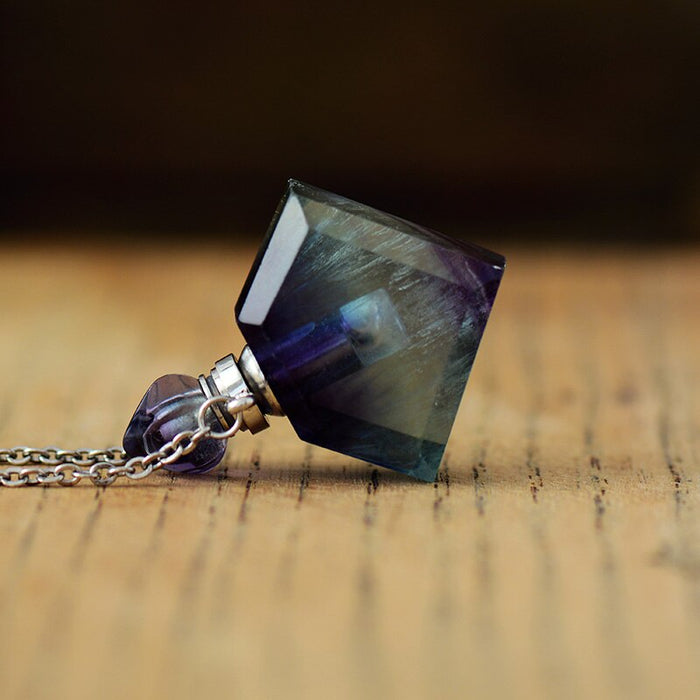 Natural Rainbow Fluorite Perfume Bottle Necklace