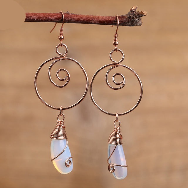 Natural Rose Gold Copper & Gemstones Earrings
