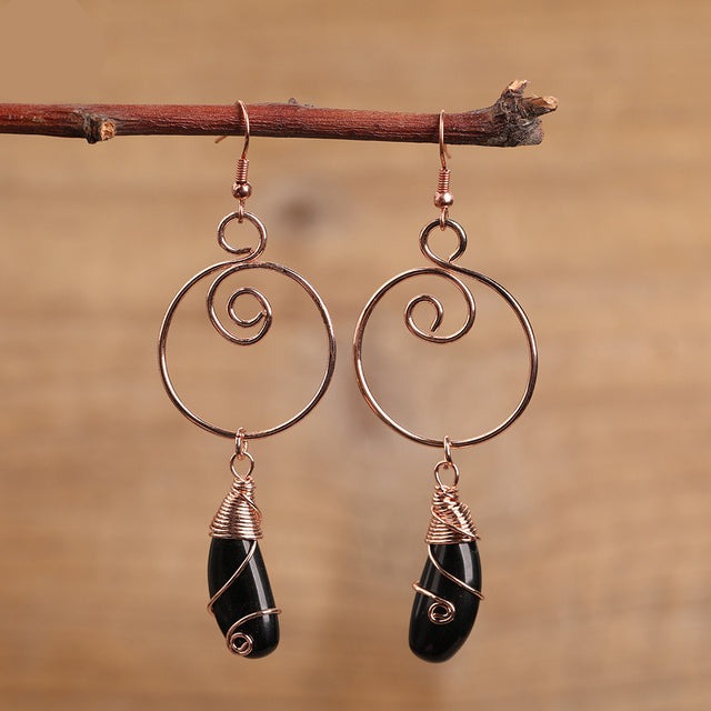 Natural Rose Gold Copper & Gemstones Earrings