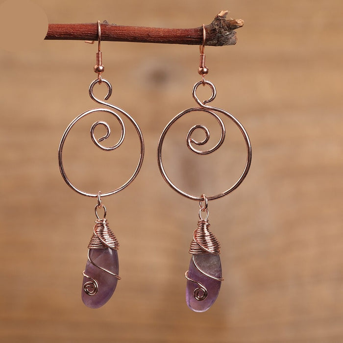 Natural Rose Gold Copper & Gemstones Earrings