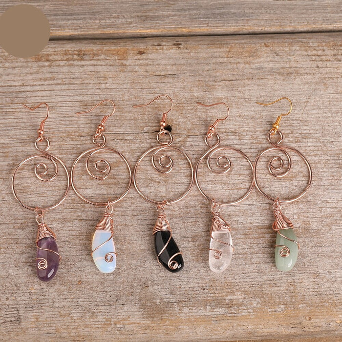 Natural Rose Gold Copper & Gemstones Earrings