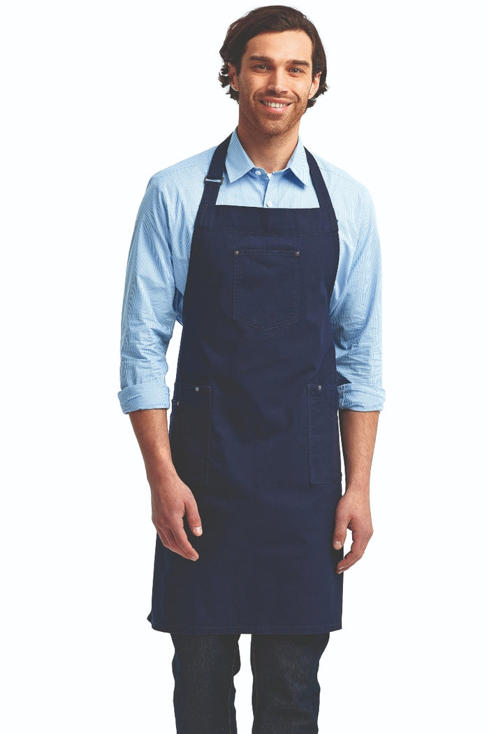 Artisan Collection by Reprime Navy Cotton Chino Adjustable Bib Apron (3 Pocket)