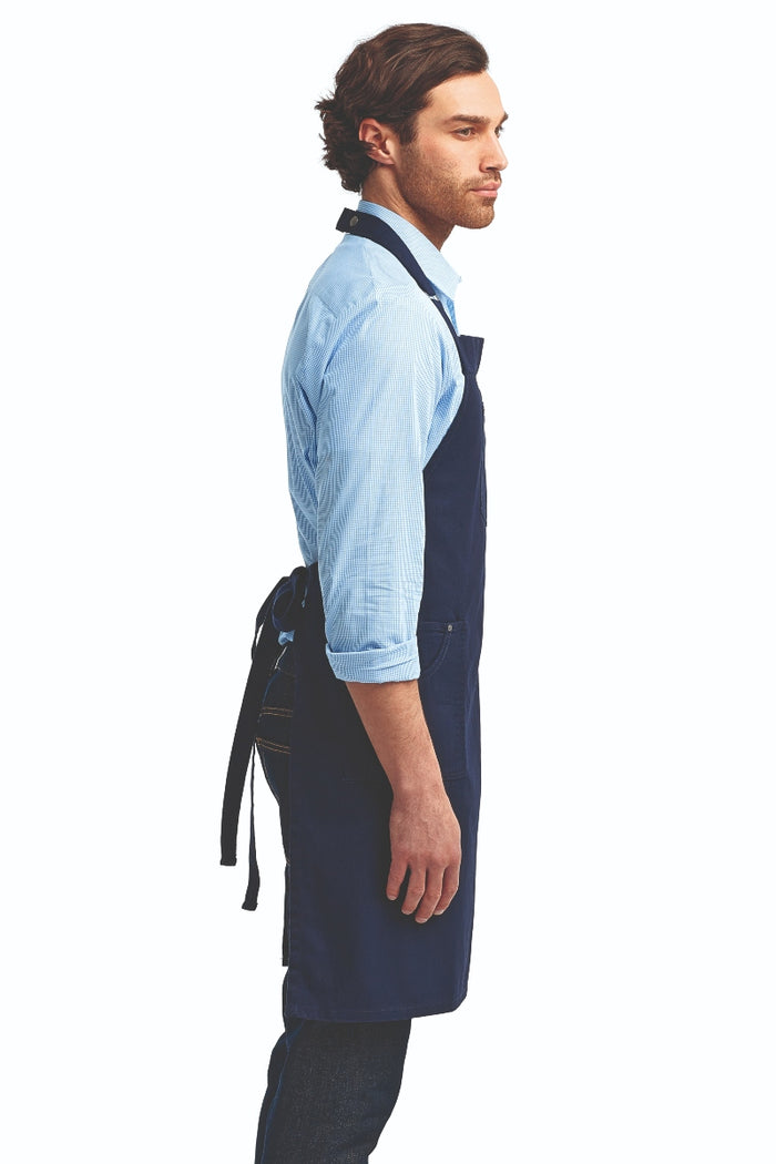 Artisan Collection by Reprime Navy Cotton Chino Adjustable Bib Apron (3 Pocket)