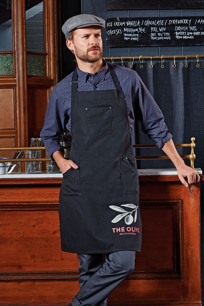 Artisan Collection by Reprime Navy Cotton Chino Adjustable Bib Apron (3 Pocket)