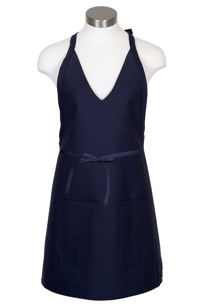 Fame Navy V-Neck Bib Adjustable Apron (2 Pockets)