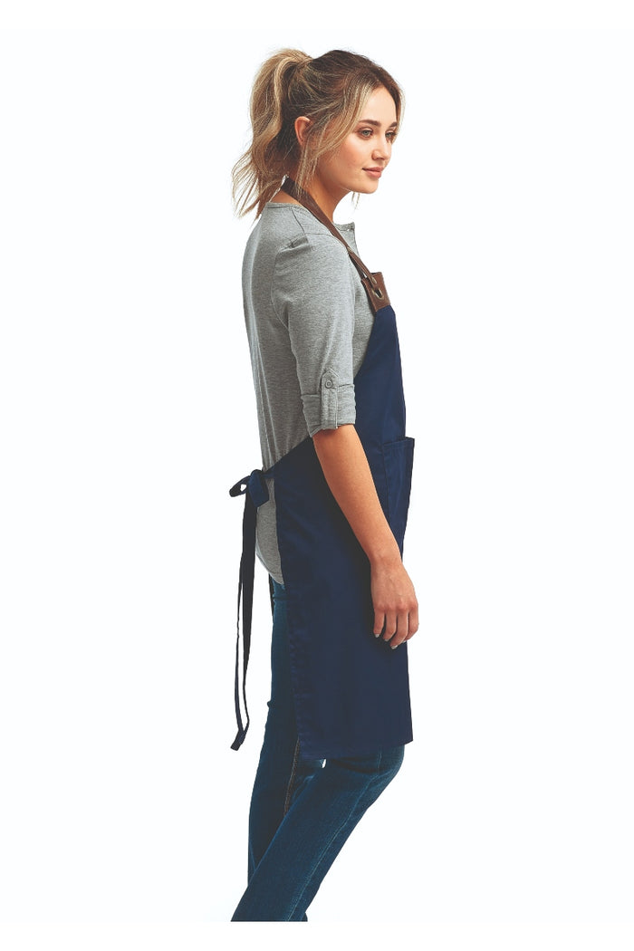 Artisan Collection by Reprime Navy/Brown Espresso Adjustable Bib Apron (2 Pockets)