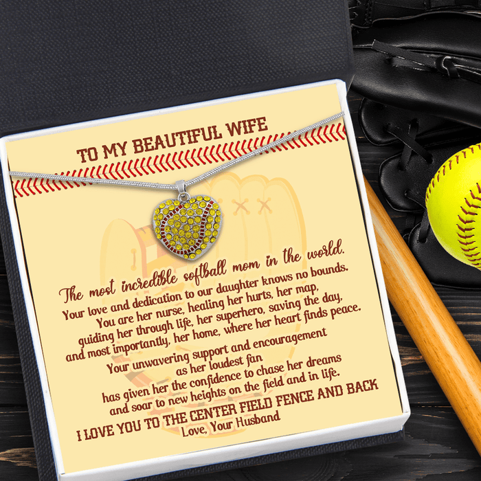 New Softball Heart Necklace - Softball - To My Beautiful Wife - I Love You To The Center-field Fence And Back - Gnep15001