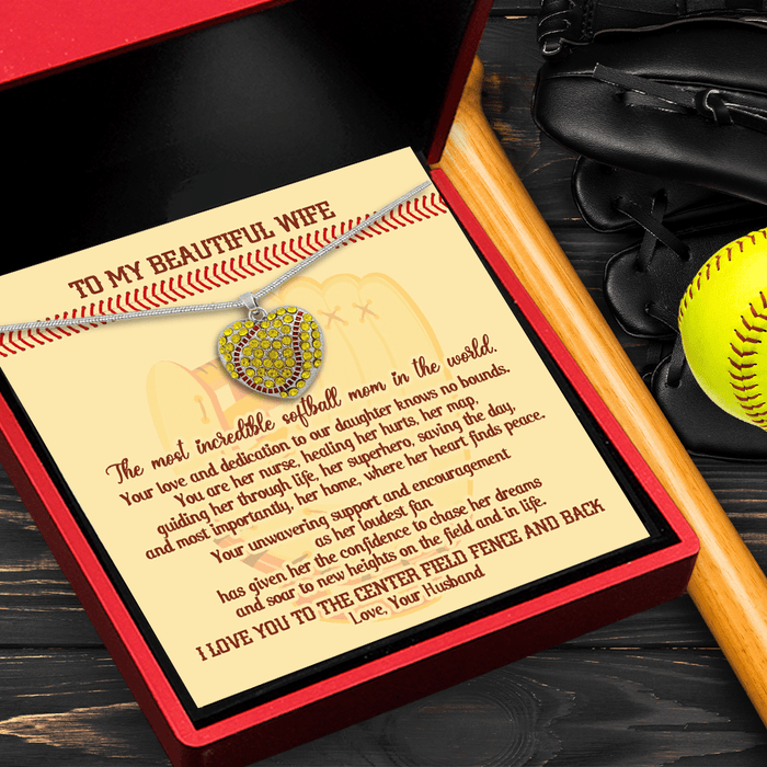 New Softball Heart Necklace - Softball - To My Beautiful Wife - I Love You To The Center-field Fence And Back - Gnep15001