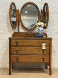 Oak Side Dressing Table with 3 tri fold mirror