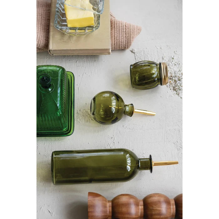 Olive Glass Cheese Shaker - Madison's Niche