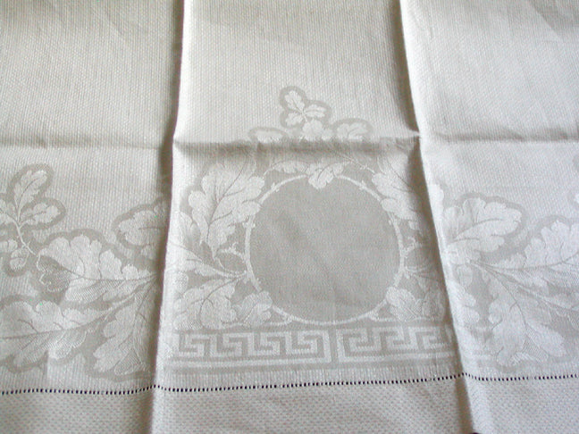 Oversize Antique Damask Acanthus & Greek Key Linen Towels, Pair