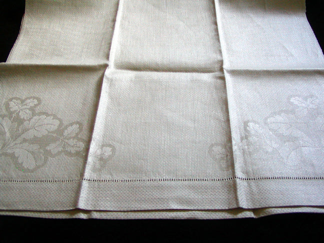 Oversize Antique Damask Acanthus & Greek Key Linen Towels, Pair