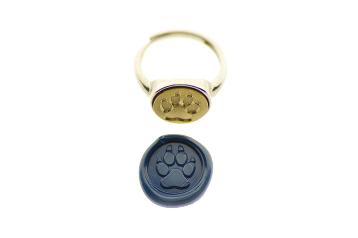 Paw Signet Ring - Backtozero B20 - 12mm, 12mm ring, 12mn, accessory, Animal, Fleur de Lis, her, jewelry, paw, paw print, ring, signet ring, wax seal, wax seal ring, wax seal stamp