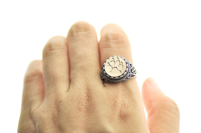 Paw Signet Ring - Backtozero B20 - 12l, 12mm, 12mm ring, accessory, Animal, Fleur de Lis, her, jewelry, lace, paw, paw print, ring, signet ring, size 10, size 7, size 8, size 9, wax seal, wax seal ring, wax seal stamp