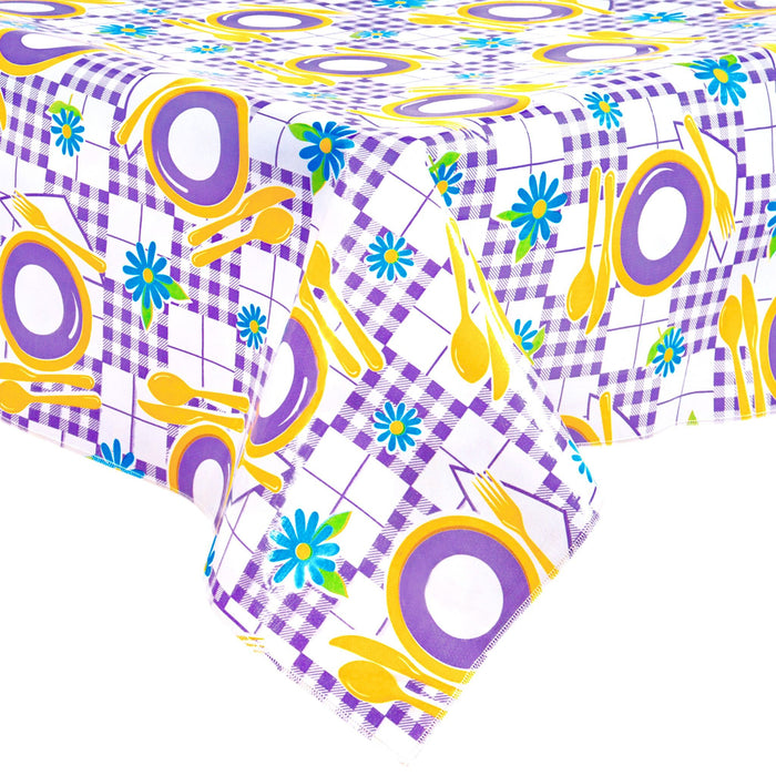 freckled sage picnic purple oilcloth tablecloth with a merrowed edge