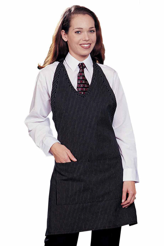 Edwards Pinstripe V-Neck Bib Adjustable Apron (2 Pockets)