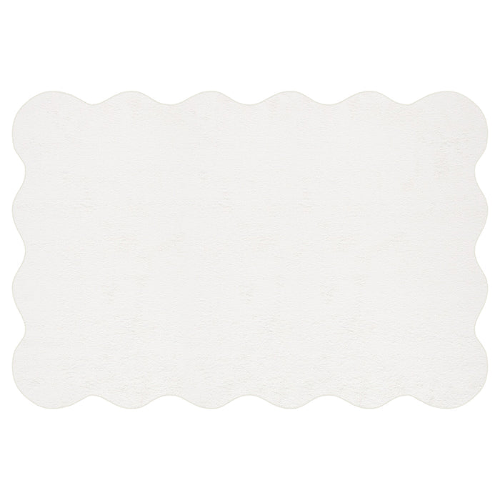Pixie 240x330cm Large Wavy Shag Rug in Cream White, featuring a scalloped border and plush, uniform texture, ideal for adding softness and style to medium or large living spaces.