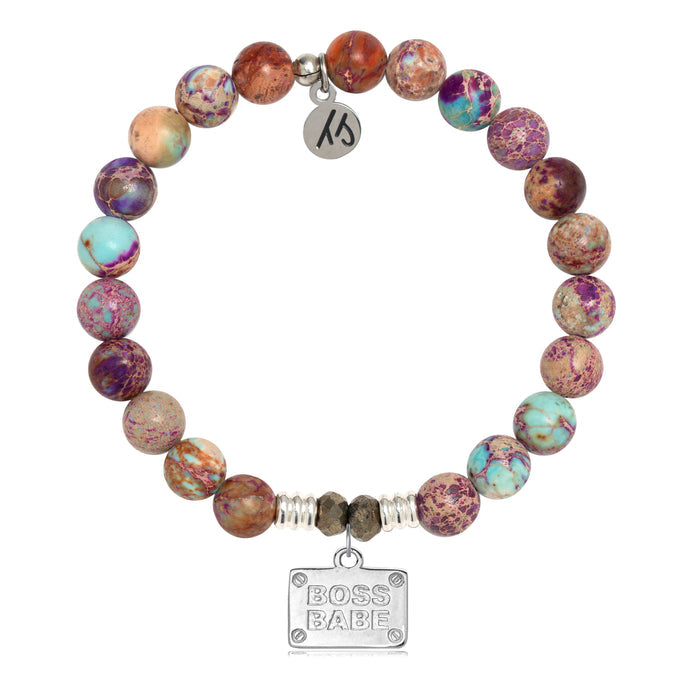 Purple Jasper Stone Bracelet with Boss Babe Sterling Silver Charm