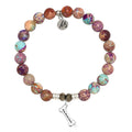 Purple Jasper Stone Bracelet with Fur Ever Love Sterling Silver Charm