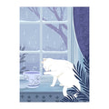 A white cat grooms itself on a windowsill as rain falls outside in Trevell’s Raindrops 99 Piece Jigsaw Puzzle, complete with a potted plant and curtain for extra cozy charm.