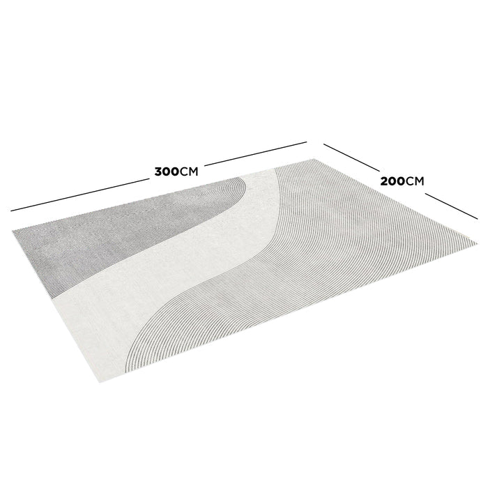 Ramvik 200x300cm Abstract Indoor Floor Rug featuring gently curving, parallel two-tone lines over a light background, highlighting a minimalist design that complements modern interiors.