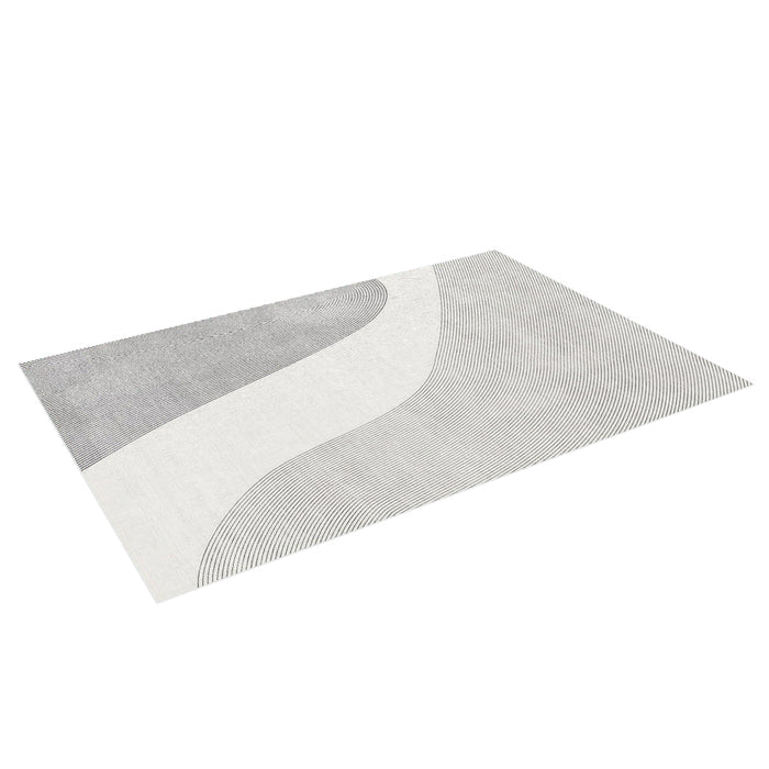 Ramvik 200x300cm Abstract Indoor Floor Rug featuring a cream background with modern gray lines forming opposing curves, highlighting its minimalist and contemporary design.