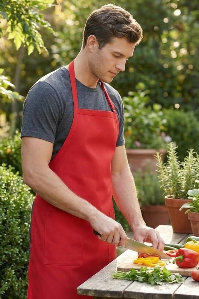 Fame Red Bib Adjustable Apron (2-Patch Pockets)