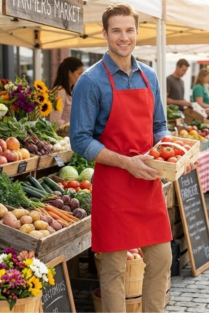 Fame Red Butcher Adjustable Apron (2 Pockets)