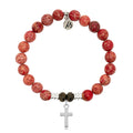 Red Jasper Stone Bracelet with Cross Sterling Silver Charm