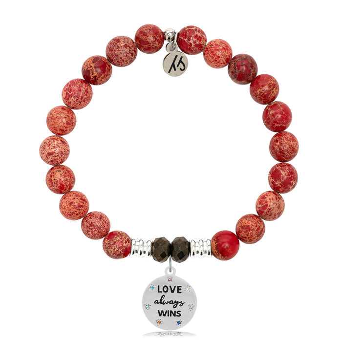 Red Jasper Stone Bracelet with Love Always Wins Sterling Silver Charm