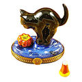 Black Cat Pumpkin Candy Corn Décor Porcelain Limoges Cat halloween French Trinket Box
