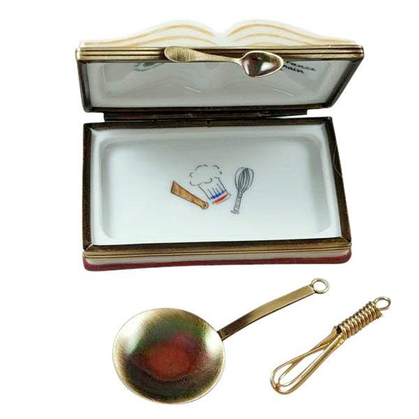 Crepes Suzettes Cookbook with Whisk and Spoon Porcelain Limoges Home Food Mother French Trinket Box