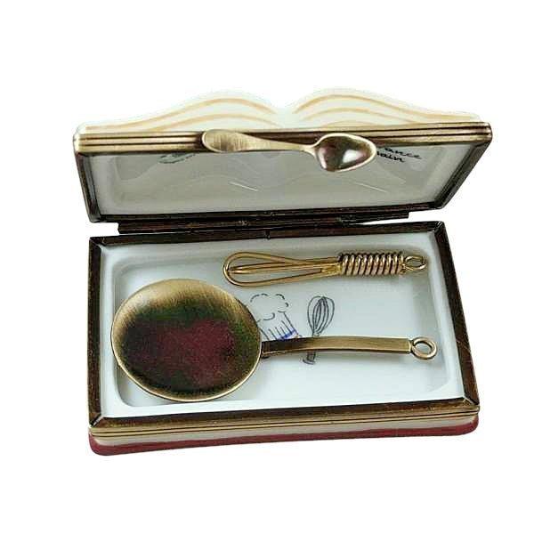 Crepes Suzettes Cookbook with Whisk and Spoon Porcelain Limoges Home Food Mother French Trinket Box