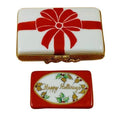 Gift with Red Bow - Happy Holidays Porcelain Limoges xmas theme French Trinket Box