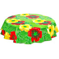 freckled sage round big flowers and stripes lime green oilcloth tablecloth