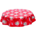 freckled sage round bows and bouquet red oilcloth tablecloth